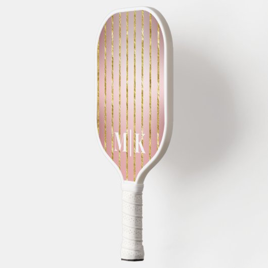 Personalisierte Rose Gold Streifen Mit Monogramm Pickleball Schläger (Links)