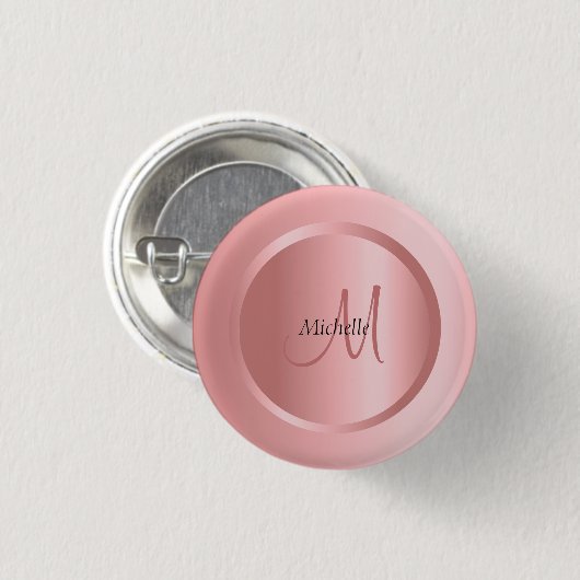 Personalisierte Rose Gold Template Monogram Elegan Button (Vorne & Hinten)