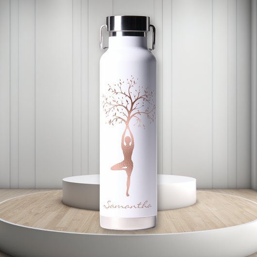 Personalisierte Rose Gold Tree Pose Namaste Trinkflasche