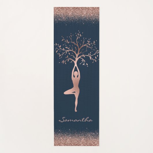 Personalisierte Rose Gold Tree Pose Namaste Yogamatte (Vorderseite)