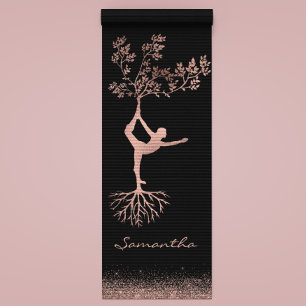 Personalisierte Rose Gold Tree Yoga Pose Namaste Y Yogamatte