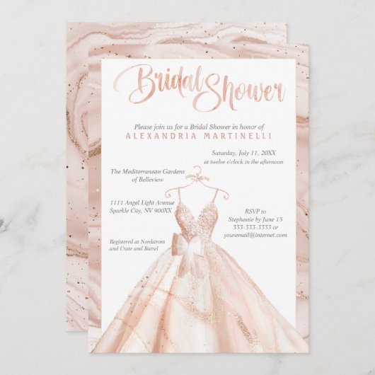 Personalisierte Rose Gold Watercolor Brautparty Einladung (Vorne/Hinten)