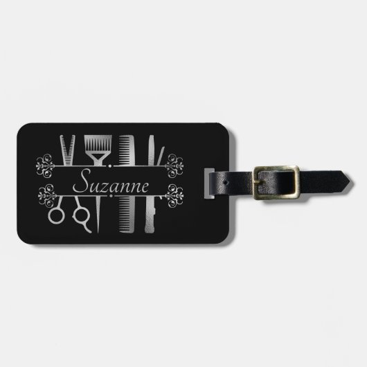 Personalisierte Rose Goldhaar Stylist Friseur Gepäckanhänger (Vorderseite horizontal)