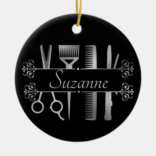 Personalisierte Rose Goldhaar Stylist Friseur Keramik Ornament (Vorne)