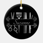 Personalisierte Rose Goldhaar Stylist Friseur Keramik Ornament (Hinten)