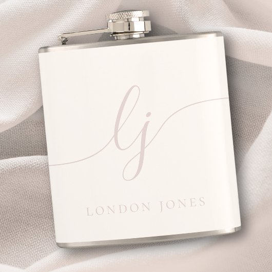Personalisierte Rose Pink Script Elfenbein Bachelo Flachmann