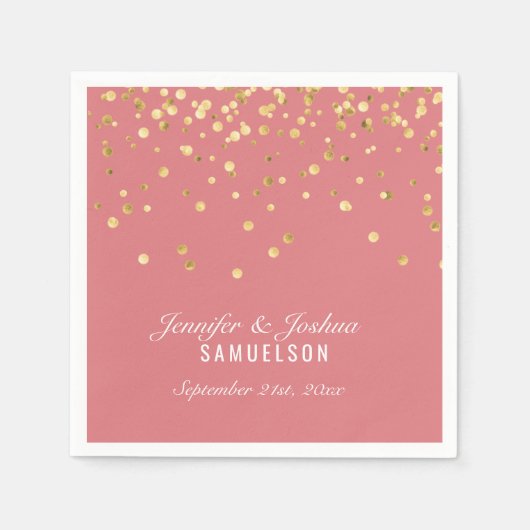 Personalisierte ROSE SALMON Gold Confetti Wedding Serviette (Vorderseite)