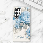 Personalisierte Rose Samsung Galaxy Hülle<br><div class="desc">Passen Sie dieses schöne Design mit Ihrem Namen oder Monogramm an. Die blauen Rose,  die Wildblumen und die Hydrangea-Blüten mit hellpastellfarbenem Salbei auf Aubergschalen-Hintergrund.</div>