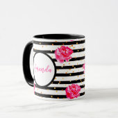Personalisierte Rose und Streifen Tasse (Vorderseite Links)