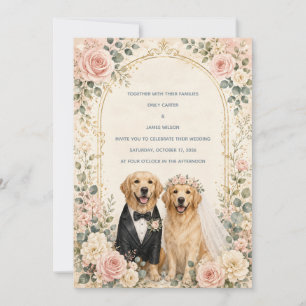 Personalisierte roséfarbene Blumen Golden Retrieve Einladung
