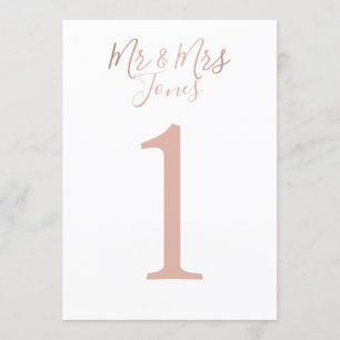 Personalisierte Roségold-Hochzeitstischnummern Einladung