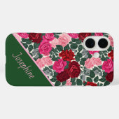 Personalisierte Rosen Blumen iPhone Hülle mit Name (Rückseite (Horizontal))