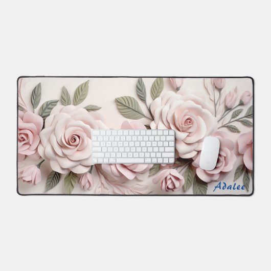 Personalisierte Rosen Blumenmatte Schreibtischunterlage (Tastatur & Maus)