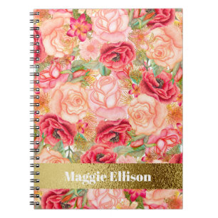 Personalisierte Rosen in Rosa, Rot und Gold Notizblock