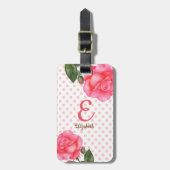 Personalisierte Rosenrosen-Monogramm Gepäckanhänger (Vorderseite vertikal)