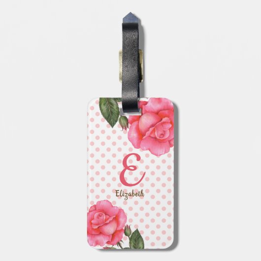 Personalisierte Rosenrosen-Monogramm Gepäckanhänger (Rückseite vertikal)