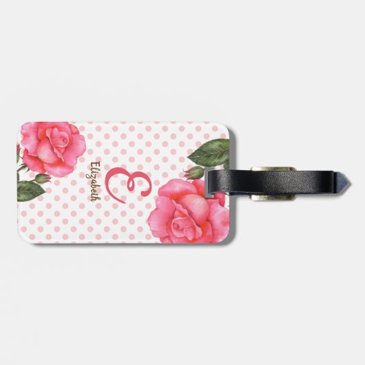 Personalisierte Rosenrosen-Monogramm Gepäckanhänger (Rückseite horizontal)