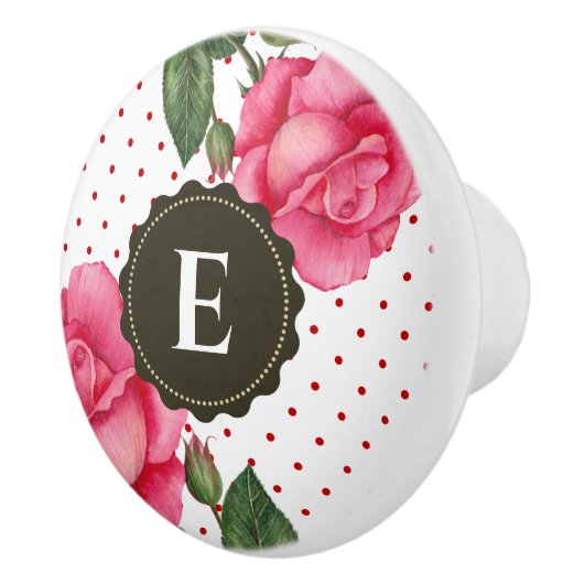 Personalisierte Rosenrosen-Monogramm Keramikknauf (Rechts)