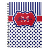 Personalisierte Rot-Blau-Streifen-Polka-Punkte Notizblock (Vorderseite)