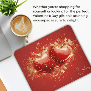 Personalisierte Rot & Gold 3-D-Herzen Design-Mausp Mousepad