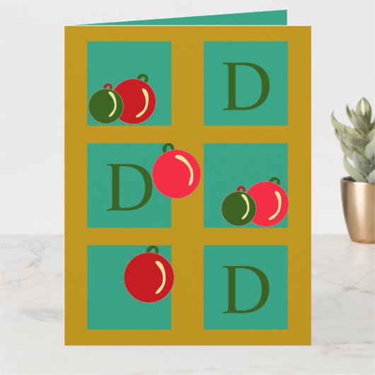 Personalisierte Rot-, Grün-, Gold-Ornamente Weihna Karte (Kleine Pflanze)