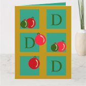 Personalisierte Rot-, Grün-, Gold-Ornamente Weihna Karte (Vorderseite)