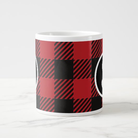 Personalisierte Rot-Schwarz-Buffalo-Kariert-Monogr Jumbo-Tasse (Vorderseite)