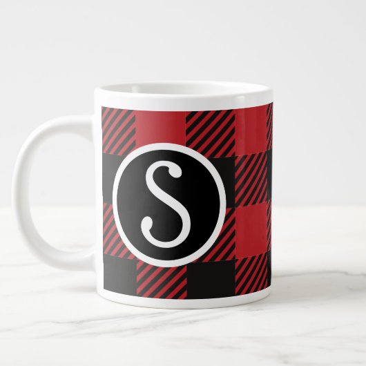 Personalisierte Rot-Schwarz-Buffalo-Kariert-Monogr Jumbo-Tasse (Links)