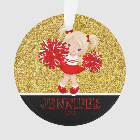 Personalisierte Rot-Schwarz-Cheerleader-Ornament Ornament (Vorderseite)