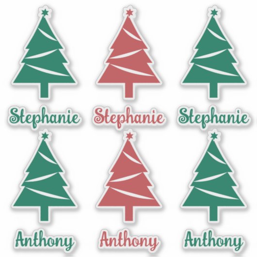 Personalisierte Rot- und Grüne Weihnachtsbäume Aufkleber (Vorderseite)