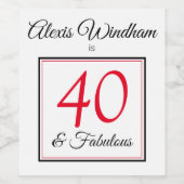 Personalisierte Rot und Schwarz 40 & fabelhafte Ge Weinetikett (Einzelnes Label)