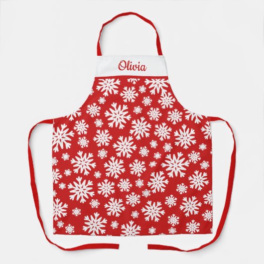 Personalisierte Rot- und Weißschneeflocke Schürze (Vorderseite)