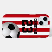 Personalisierte Rot- und Weißstreifen-Fußball Case-Mate iPhone Hülle (Rückseite (Horizontal))