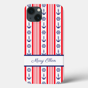 Personalisierte Rot Weiß Blau Nautilsche Anker  Case-Mate iPhone Hülle