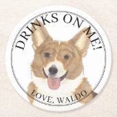 Personalisierte Rot-Weiß-Corgi-Hochzeit Runder Pappuntersetzer (Vorderseite)