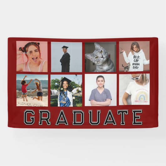Personalisierte rote 8-Foto-Collage Abschlussfeier Banner (Horizontal)