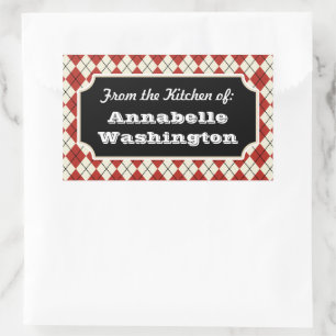 Personalisierte rote Argyle-Küchengeschenkanhänger Rechteckiger Aufkleber