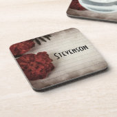 Personalisierte Rote Blume auf Papier Herbst Getränkeuntersetzer (Linke Seite)