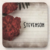 Personalisierte Rote Blume auf Papier Herbst Getränkeuntersetzer (Vorderseite)