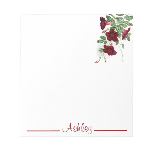 Personalisierte rote Blume Bells Notepad Notizblock (Vorderseite)