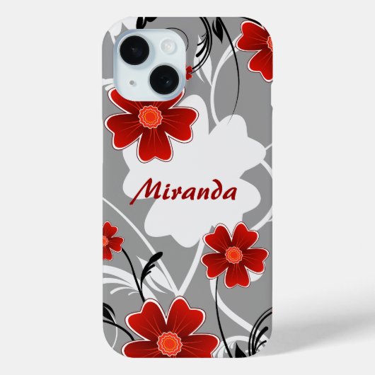 Personalisierte Rote Blume und Silhouette Case-Mate iPhone Hülle (Rückseite)