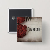 Personalisierte Rote Blüte auf verblasstem Papier Button (Vorne & Hinten)