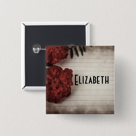 Personalisierte Rote Blüte auf verblasstem Papier Button (Vorne & Hinten)