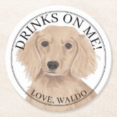 Personalisierte Rote Dackel Hochzeit Runder Pappuntersetzer (Vorderseite)