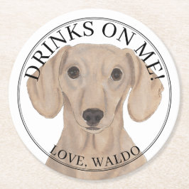 Personalisierte Rote Dackel Hochzeit Runder Pappuntersetzer