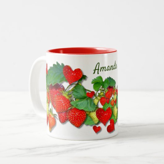 Personalisierte rote Erdbeeren Zweifarbige Tasse (Vorderseite Links)