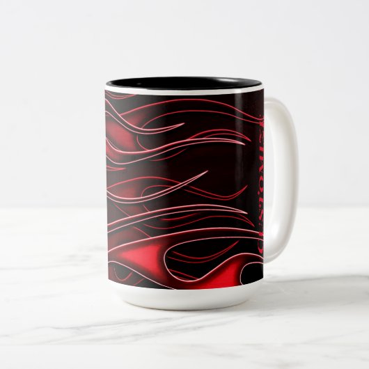 Personalisierte rote Flammen Zweifarbige Tasse (VorderseiteRechts)