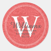 Personalisierte Rote Flora-Rücksendeadresse Runder Aufkleber (Vorderseite)