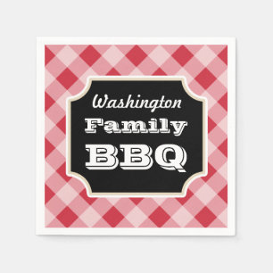 Personalisierte rote Gingham-Familien-BBQ-Partyser Serviette