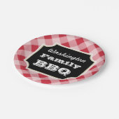 Personalisierte rote Gingham-Papierteller Pappteller (Schrägansicht)